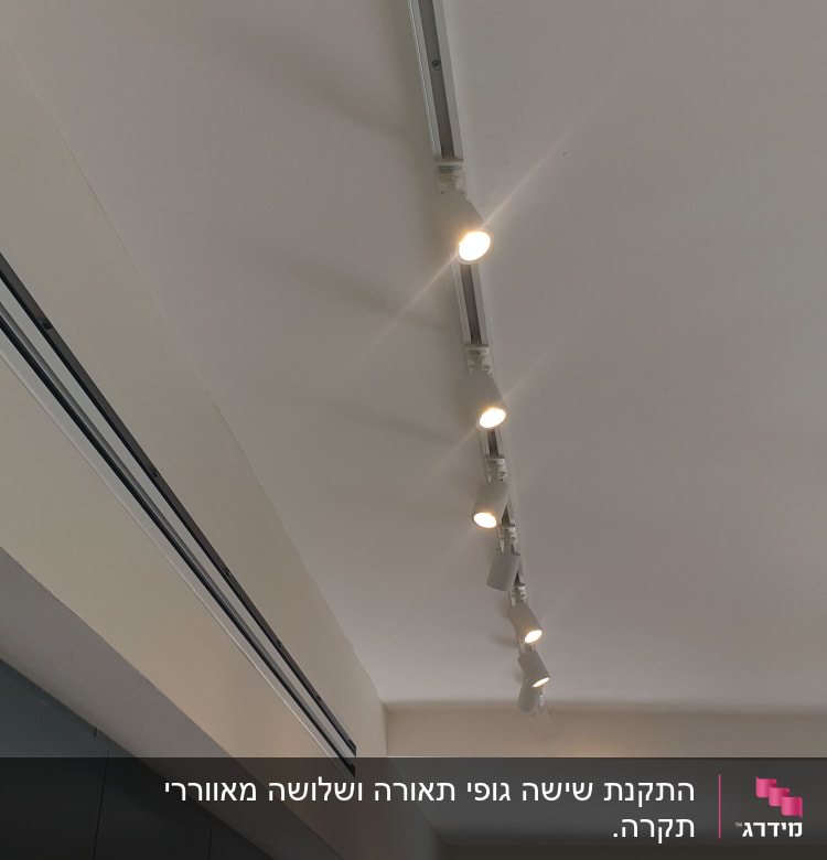 מסילת תאורה עם מספר פנסים מותקנים בתקרה